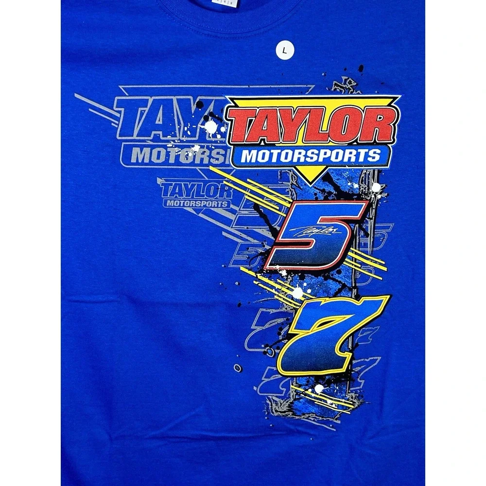 Racing Shirt Mens L Blue Short Sleeve Graphic Print Dirt Track Taylor Motorsport - Picture 3 of 6